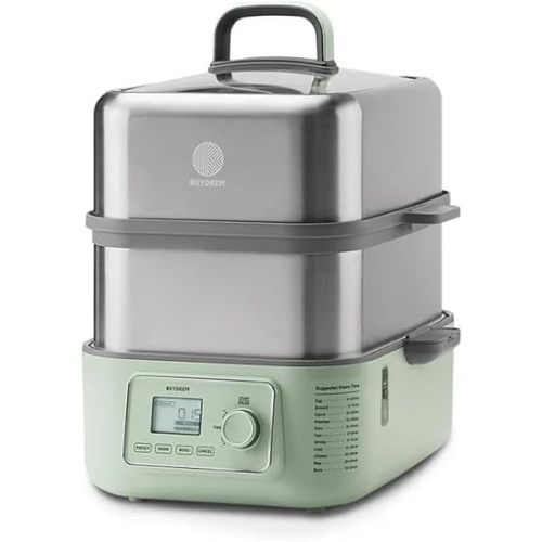 BUYDEEM G67US-A503 Electric Food Steamer for Cooking, 2 Tire Stainless Steel Steamer with Manual Mode, 1500W, 14 Quart, Green