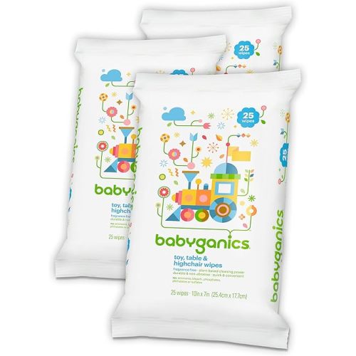 Babyganics Toy, Table & Highchair Wipes, 25 Count, 3 Pack
