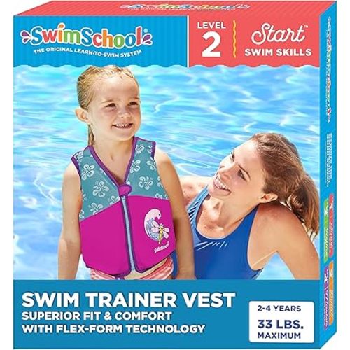 SwimSchool Kids Swim Trainer Vests for Toddlers Ages 2-6 – Boys/Girls – Multiple Colors/Styles – Learn to Swim Floaties
