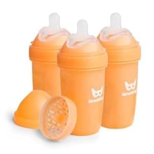 Herobility Double Anti-Colic Baby Bottles – 8.5 fl oz/240ml – 3-Pack – Peach