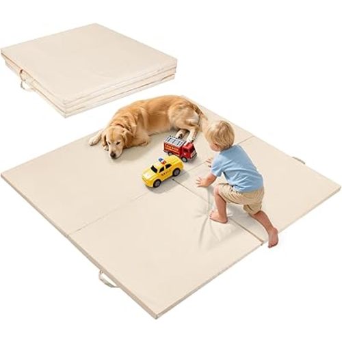 59x59Inch Baby Play Mat Foldable | Waterproof Playmat Infant | Soft Padded Foam Floor Mat for Kids Playroom | Non-Slip Crawling Removable Cover Washable Crawling Playmat Child