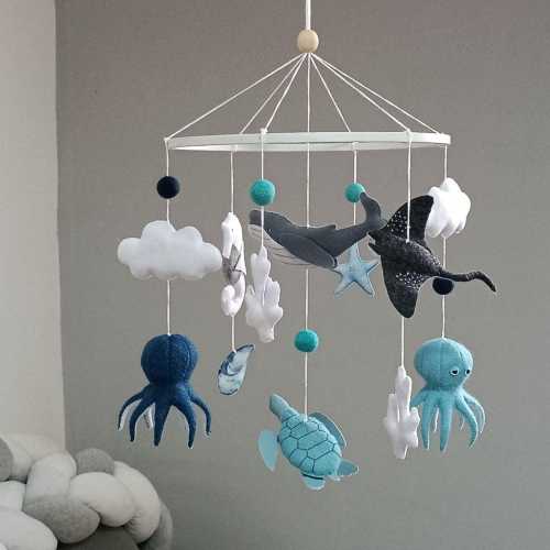 Ocean Baby Mobile, Whale Octopus Crib Decor, Under the Sea Nursery, Godparents Gift