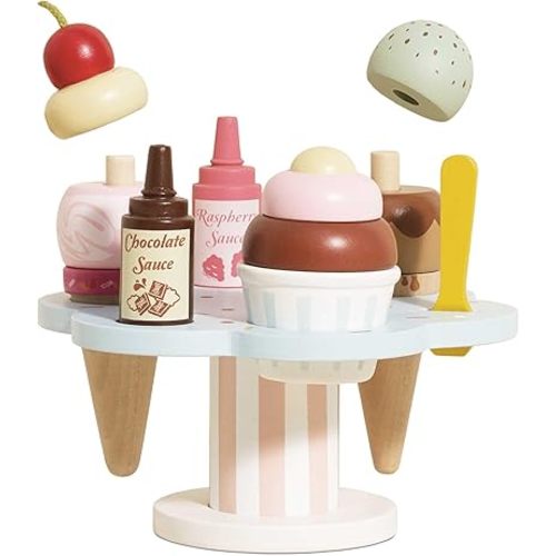 Le Toy Van - Educational Wooden Toy Honeybake Colourful Wooden Carlo's Gelato Pretend Ice Cream Toy | 12 Pieces - Great Role Play Gifts For A Boy Or Girl - 2+ Years