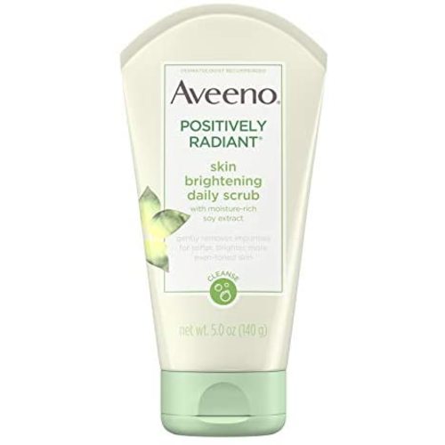 Aveeno Positively Radiant Skin Brightening Exfoliating Daily Facial Scrub, Moisture-Rich Soy Extract, Soap-Free, Hypoallergenic & Non-Comedogenic Face Cleanser, 5 Oz