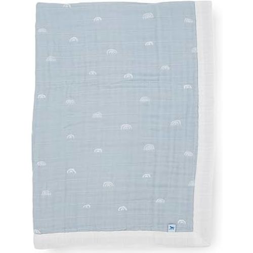 Little Unicorn Newborn Receiving Quilt | Ultra- Soft, Multi-Layered Muslin Fabric | Gift for Newborns & on-The-go (Blue Rainbow)