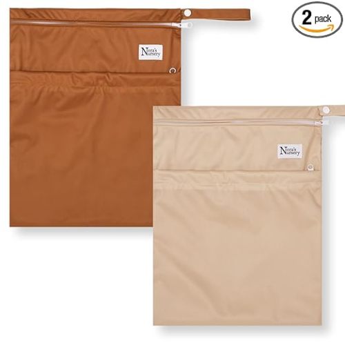Nora's Nursery Wet Dry Bags with Two Zippered Pockets - Reusable and Washable Wet Bag for Swimming, Travel, Beach, Pool, Daycare, Cloth Diapers, Toiletries and Swimsuits - 11x15 - Desert - 2 Pack