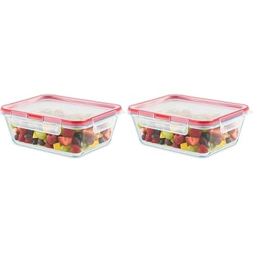 Pyrex Freshlock Glass Food Storage Container, Airtight & Leakproof Locking Lids, Freezer Dishwasher Microwave Safe, 8 Cup (Pack of 2)