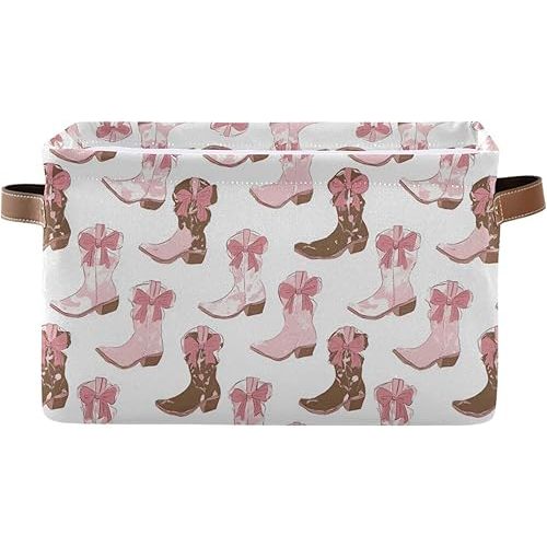 Pfrewn Storage Basket Bins Foldable Laundry Hamper Toy Cowgirl Boot Pink Storage Bins Box Organizer for Home Boys Girls Office Closet Shelf Nursery Baskets,1 pcs