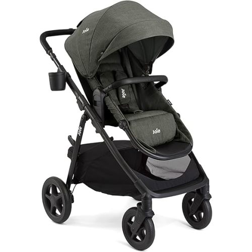 Joie Ginger 4-in-1 Convertible Pramette and Stroller, Height Adjustable seat, All-Wheel Suspension, Extra Storage – for Newborns and Toddlers (Evergreen)