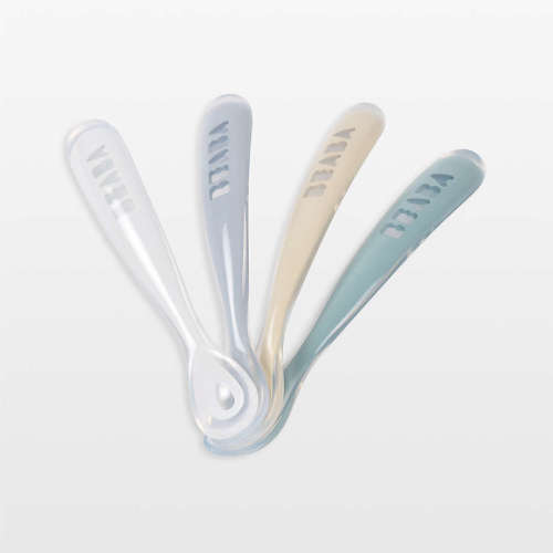 Beaba Set of 4 First Foods Silicone Baby Spoons - Pebble