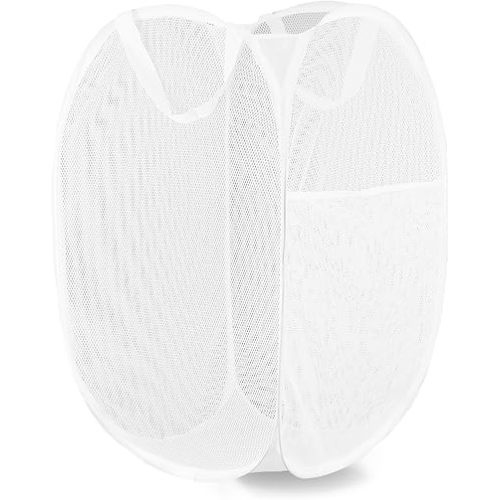 Pop Up Laundry Hamper, Mesh Laundry Basket Collapsible, Foldable Hamper for Travel and Storage (White)