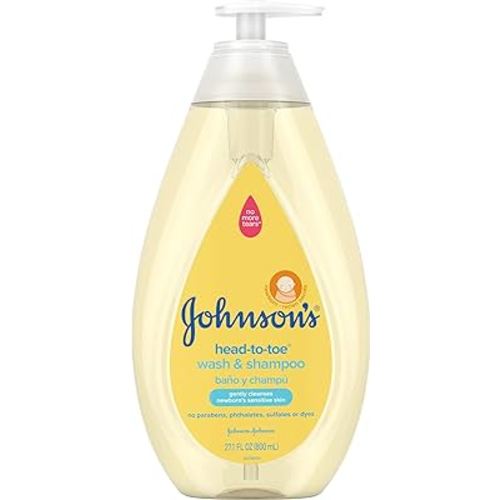 Johnson's Head-to-Toe Gentle Tear-Free Baby & Newborn Wash & Shampoo, Sulfate-, Paraben- Phthalate- & Dye-Free, Hypoallergenic Wash for Sensitive Skin & Hair, 27.1 fl. Oz