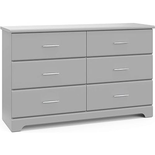 Storkcraft Brookside 6 Drawer Double Dresser (Pebble Gray) – GREENGUARD Gold Certified, Dresser For Nursery, 6 Drawer Dresser, Kids Dresser, Nursery Dresser Drawer Organizer, Chest of Drawers