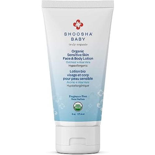 Shoosha Organic Face & Body Lotion – Fragrance Free (USDA-Certified Organic, for Sensitive Skin, All Natural Face and Body Lotion for Kids, Hypoallergenic, Non-Sticky)