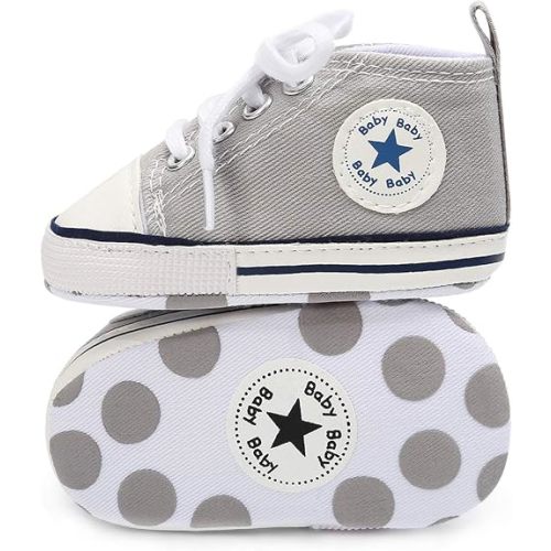 KIDSUN Tutoo Unisex Baby Boys Girls High Top Sneaker Soft Anti-Slip Sole Newborn Infant First Walkers Canvas Denim Shoes
