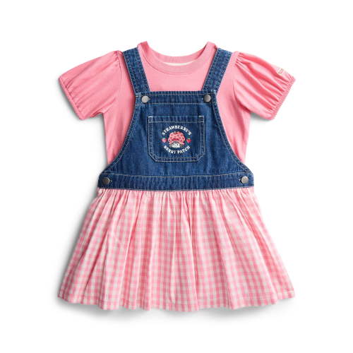 Strawberry Shortcake Toddler Girls Denim Gingham Skirtall and Puff Sleeve Tee Set, 2-Piece, Sizes 12M-5T