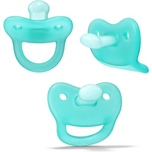 Smilo Newborn Baby Pacifier - 3 Pack of Orthodontic Pacifiers for Babies from 0-2 Months - Expands to Support The Palate During Soothing - BPA-Free - Aqua