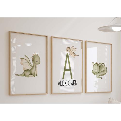 Dragon Personalized Watercolor Prints, Set of 3 Nursery Wall Art, Boy  Room Decor Personalized, Set of 3 Art Prints, Shipped,270