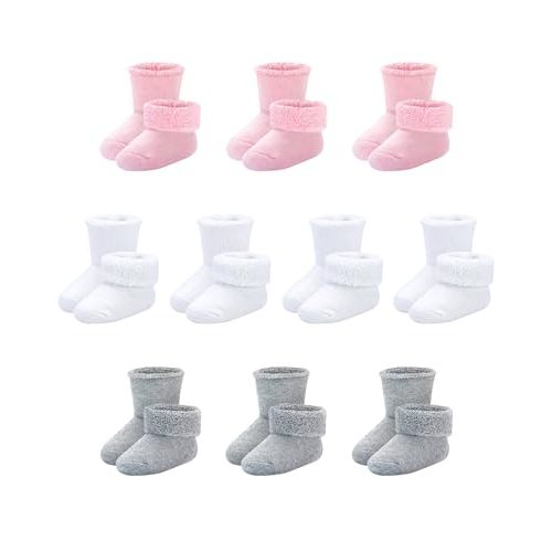 Baby Socks Newborn Terry Cotton Ankle Crew Socks 0-3 Months Girls Preemie Turn Cuff Infant Sock 10 Pairs