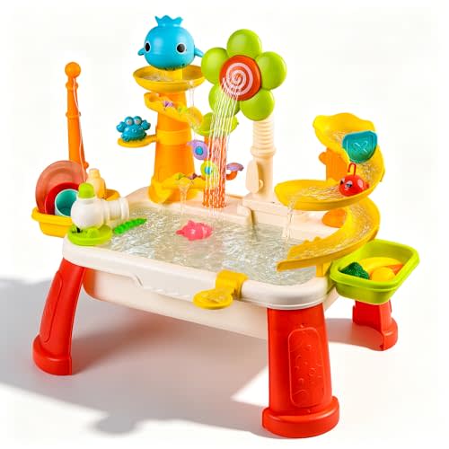 2026 Upgraded Water Table for Toddlers 3+, Water Table for Kids Ages 4-8 with Pump, Play Sink with Running Water, Kitchen Sink for Toddlers, Fishing Game and Outside Sensory Toy (RED) 1
