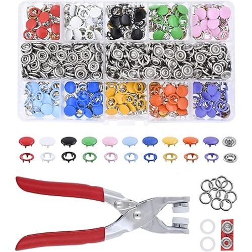 Mandala Crafts 9.74mm Metal Snaps Buttons Set - 200 Assorted Sewing Snaps on Closures with Fastener Tool for Clothing and Leather Crafting