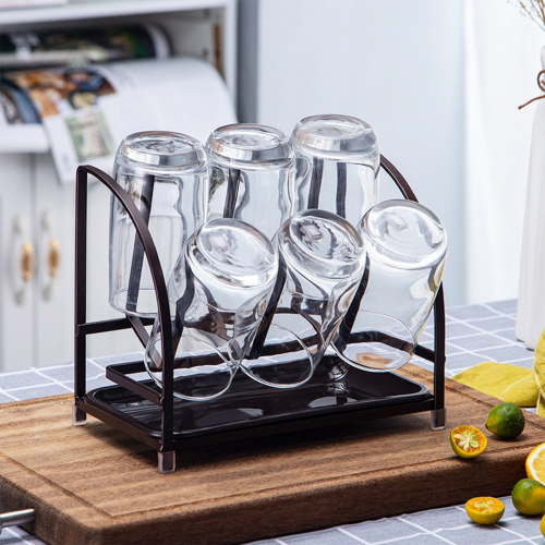 Glass Bottle Drying Rack with Sewerage Tray, Silicone Hooks, Carbon Steel Frame, Non-Slip Cups Cup Organizer for Countertop Coffee Bottles