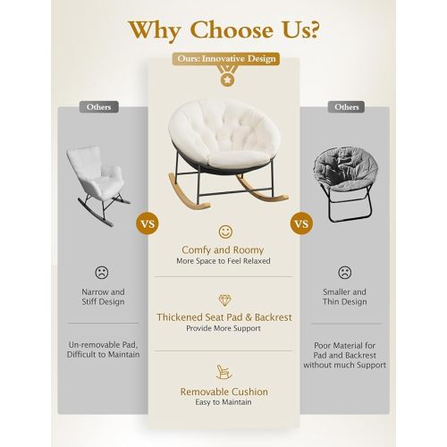 Kidirect Rocking Chair Nursery, Modern Upholstered Nursery Rocking Chairs and Round Reading Chair with Removable Cushion, Comfy Big Circle Glider Rocking Chair for Reading, Fits Living Room & Bedroom
