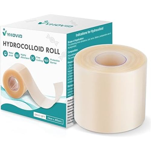 Hydrocolloid Roll for Wound Care, Hydrocolloid Patch Bandages with Self-Adhesive, Bed Sore Bandages, Highly Absorbent for Burn, Blister, Acne Care, Sterile and Waterproof (2in x 12ft)