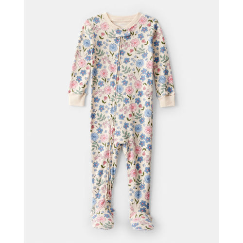 Baby Girl Floral 100% Cotton Snug Fit 2-Way Zip Footie 1-Piece Pajamas - Ivory - Carter's | Carter's