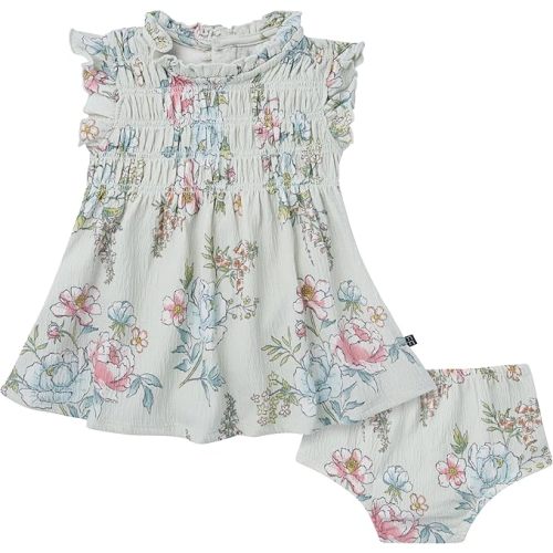 MODERNMOMENTS Baby Girls' 2-piece Ruffle Sleeve Dress W/Smocking & Diaper Cover Set