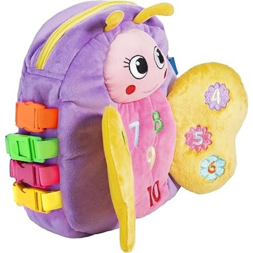 Buckle Toys Blossom Butterfly Toddler Backpack with Buckles and Toddler Learning Activities and Sensory Toys for Toddlers 1-3, Travel Essentials & Road Trip Activities for Fine Motor Skill Development