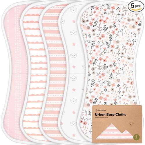 Organic Burp Cloths Baby Boy & Girl - 5-Pack Super Absorbent Cotton Burping Cloths for Babies, Soft & Plush Newborn Spit Up Rags, Infant Towels for Milk Spit Up, Unisex, Large 21" x 10" (Sweet Charm)
