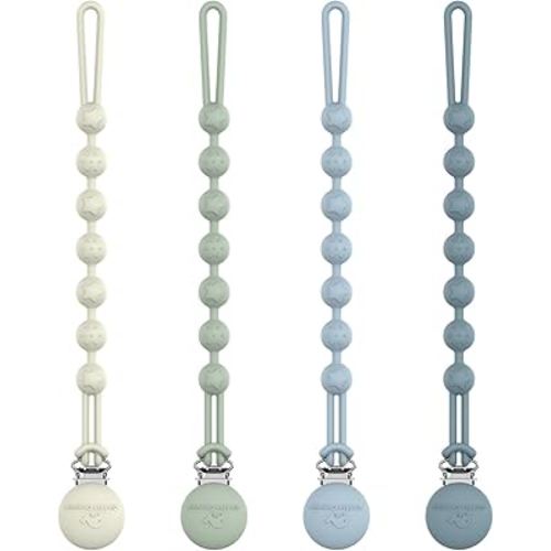 Cuddle Campus Silicone Pacifier Clip Holder with One Piece Design, Pack of 4 Soft Flexible Binky Clips with Texture for Baby Boy and Girl (6M+)