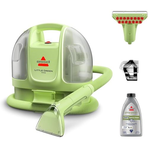 BISSELL Little Green Mini Corded Portable Carpet and Upholstery Deep Cleaner, Car Detailer, Lightest Little Green at 7 lbs, Tough Stain Tool, HydroRinse Tool, OXY Formula, 4075B