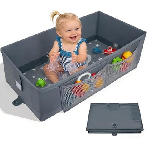 Collapsible Baby Bathtub with Toy Net, Portable Bathtub for Baby Shower
