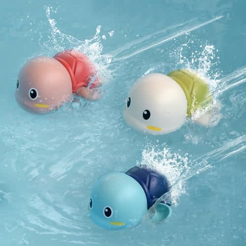 Gute Wind up Turtle Bath Toys,Floating Swimming Turtles for Toddlers 3Pk | Fun Bathtime Gift,Pool Shower Play Set,No Batteries Needed,High Buoyancy,Colored,Parent-Child Fun,Kids Infants Boys Girls