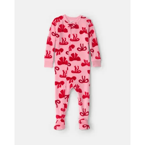 Baby Girl 1-Piece Bows 2-Way Zip DreamPlush Snug Fit Footed Pajama - Pink | Carter's
