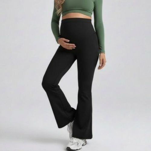 Anna-Kaci Active Women's High Waist Maternity Flare Leggings with Over Belly Panel Stretch Fitted Bootcut Pants - Large, Black