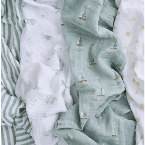 aden + anais Organic Cotton Muslin Swaddles in Sailing Seas 4 Pack