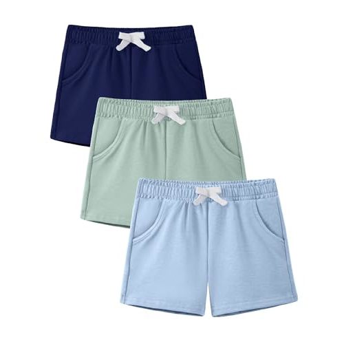 ZUEMET 3 Pack Baby Boys Shorts Toddler Unisex Pull On Jogger Shorts Girls Stretchy Cotton Pants with Pocket Size 18M-5T