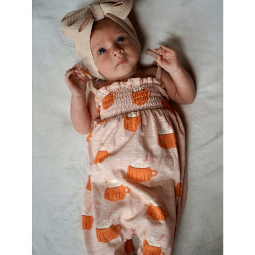 Pumpkin Mug Pink / Organic Smocked Jumpsuit