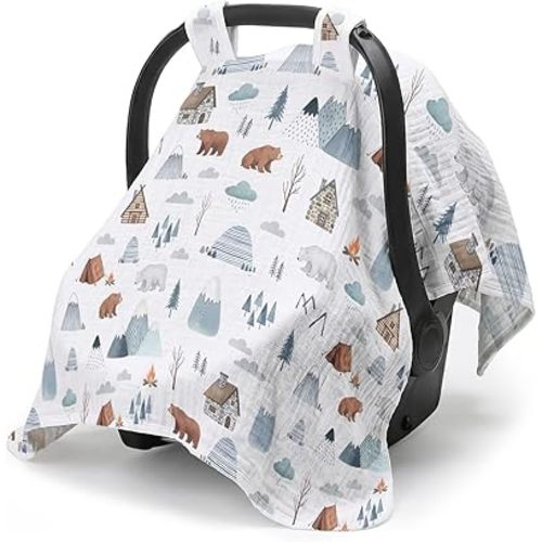 Car Seat Cover Baby, Cotton Car Seat Cover Canopy, Forest Animal