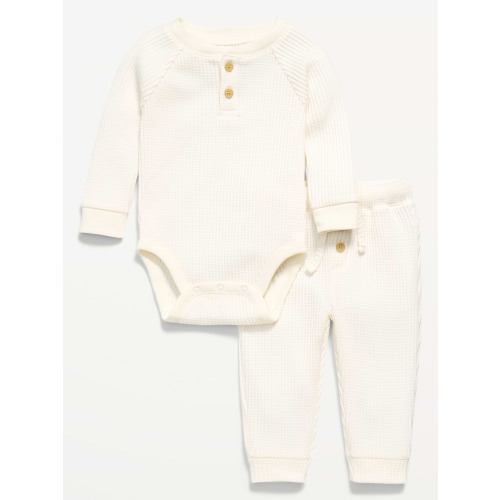 Long-Sleeve Thermal-Knit Henley Bodysuit and Pants Set for Baby