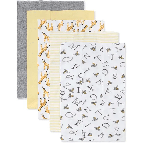 Burt's Bees Baby - Burp Cloths, 5-Pack Extra Absorbent 100% Organic Cotton Drool Cloths