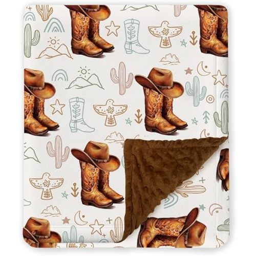Western Baby Blanket, Cowboy Minky Blankets for Boys Girls, Nursery Room Decor, Soft Warm Lightweight Nursery Bed Blanket for Newborn Toddlers Son Daughter (01)