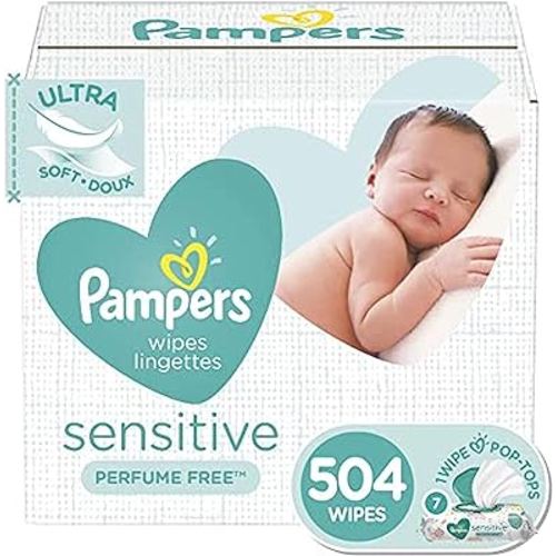 Pampers Sensitive Baby Wipes - 504 Count, Water Based, Hypoallergenic and Unscented (Packaging May Vary)
