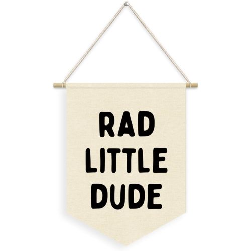 Baby Boy Nursery Decor,Rad Little Dude Room Decor Wall Hanging Flag for Cool Boys,Nursery,Playroom Decor Linen Pennant Banner for Baby Boy Room Playroom