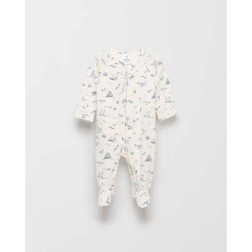 Baby Organic Cotton Zip Coverall - Seascape