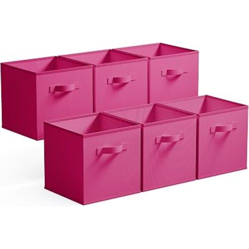 GRANNY SAYS 11 Inch Cube Storage Bins, Cube Storage Organizer, Fabric Storage Bins, Storage Cubes for Shelves, Closet, Toy Storage Bins for Kids Room, Play Room, Rose Red, 6-Pack