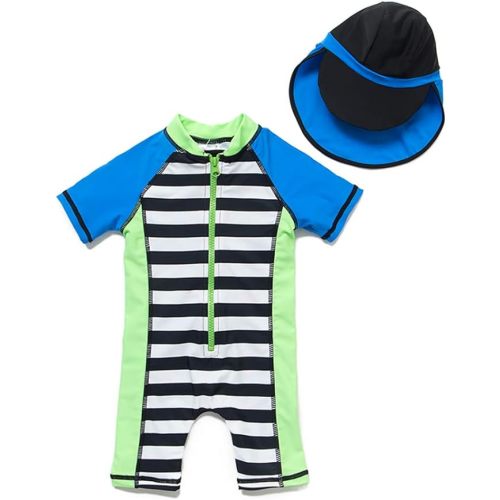 (9-12m) upandfast Baby/Toddler Swimsuit UPF 50+ Sun Protection One Piece Zipper Bathing Suit with Sun Hat Infant Beach Swimwear